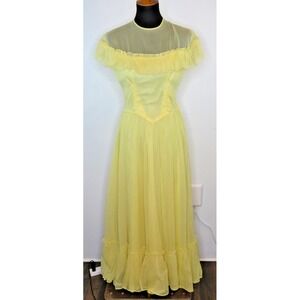 VINTAGE 1950's FRED PERLBERG Dance Originals Yellow Dress S M Formal Gown EUC